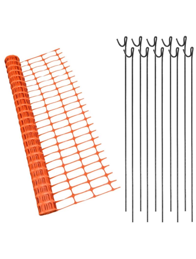 UVStabilisedOrangeBarrierMeshFence25mWith10MetalFencingPins